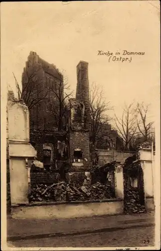 Ak Domnowo Domnau Ostpreußen, Zerstörte Kirche