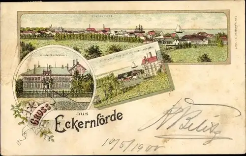 Litho Ostseebad Eckernförde, Panorama vom Ort, Baugewerkschule