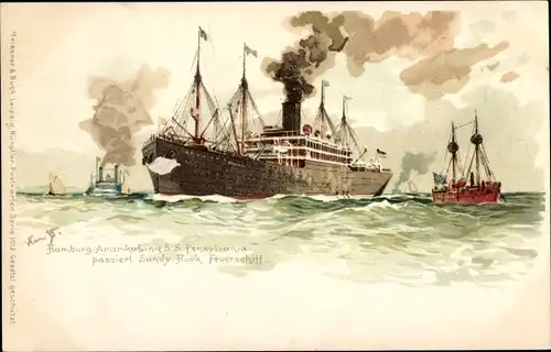 Künstler Litho Bohrdt, Hans, SS Pensylvania passiert Sandy Hook Feuerschiff, HAPAG