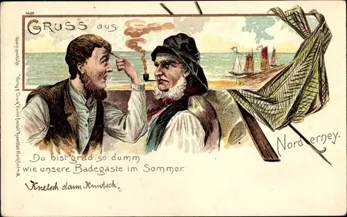 Litho Norderney in Ostfriesland, Ostfriesen, Dumm wie Badegäste im Sommer, Witz