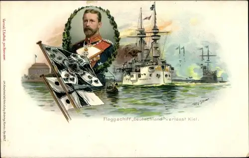 Künstler Litho Stöwer, Willy, Deutsches Kriegsschiff, SMS Deutschland, Flaggschiff, Prinz Heinrich