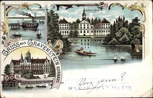 Litho Gråsten Gravenstein Dänemark, Landungsbrücke, Schloss Seeseite