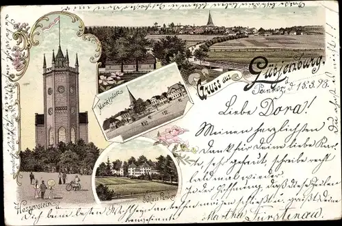 Litho Lütjenburg in Schleswig Holstein, Schloss Panker, Marktplatz, Hessenstein, Panorama