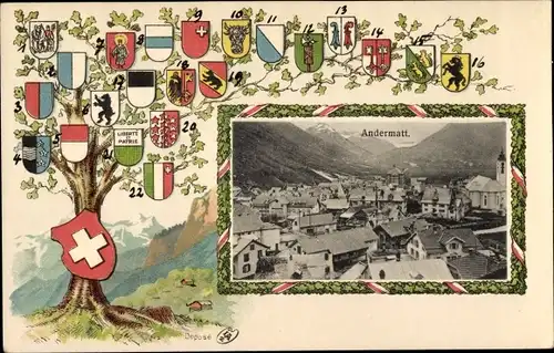 Präge Wappen Ak Andermatt Kanton Uri, Gesamtansicht vom Ort