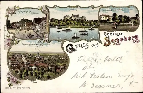 Litho Bad Segeberg in Schleswig Holstein, Stadtansichten, Kirchstraße, Soolbad, Stadtpanorama