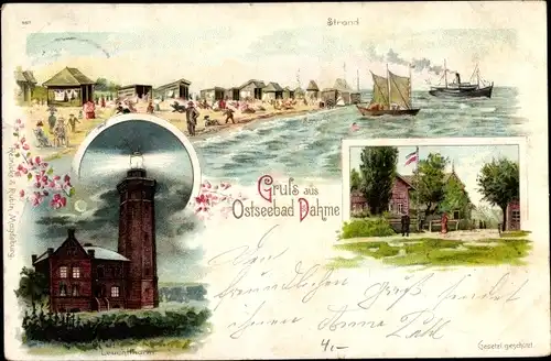 Litho Ostseebad Dahme in Holstein, Strand, Leuchtturm