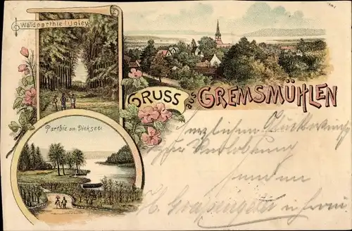 Litho Gremsmühlen Malente in Ostholstein, Partie am Dieksee, Gesamtansicht