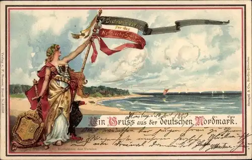 Litho Harpstedt im Walde in Oldenburg, Gruß aus der deutschen Nordmark, Kaiserliche Fahne