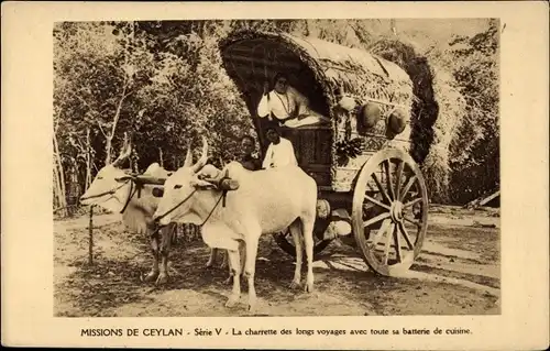 Ak Ceylon Sri Lanka, La charrette des longs voyages avec toute sa batterie de cuisine