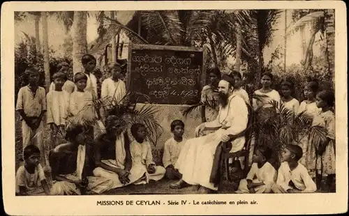 Ak Ceylon Sri Lanka, Le catechisme en plein air