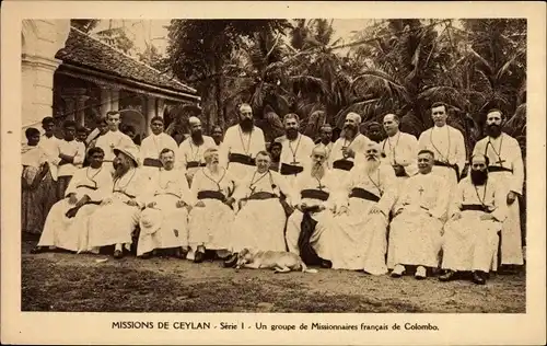 Ak Colombo Ceylon Sri Lanka, Missions de Ceylan, Un groupe de Missionaires francais de Colombo