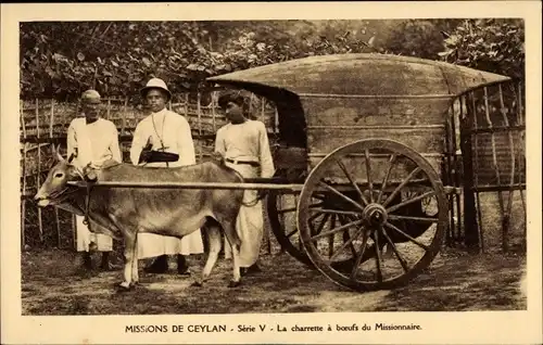 Ak Ceylon Sri Lanka, Missions de Ceylan, Série V, La charrette à boeufs du Missionnaire