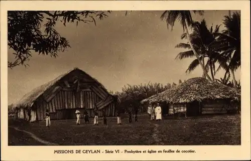 Ak Ceylon Sri Lanka, Presbytere et eglise en feuilles de cocotier