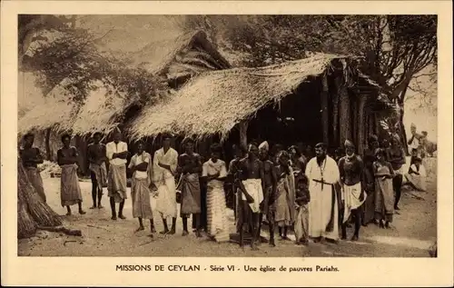 Ak Sri Lanka Ceylon, Missions de Ceylan, une eglise de pauvres Pariahs, Missionar, Afrikaner