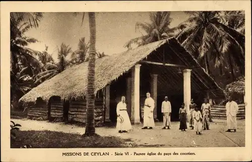 Ak Ceylon Sri Lanka, Pauvre eglise du pays des cocotiers, Missionare