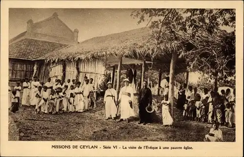 Ak Missions de Ceylan, La visite de l'Eveque a une pauvre eglise, Missionskirche, Besuch d. Bischofs