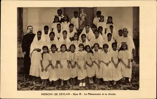 Ak Ceylon Sri Lanka, Le Missionnaire et sa chorale