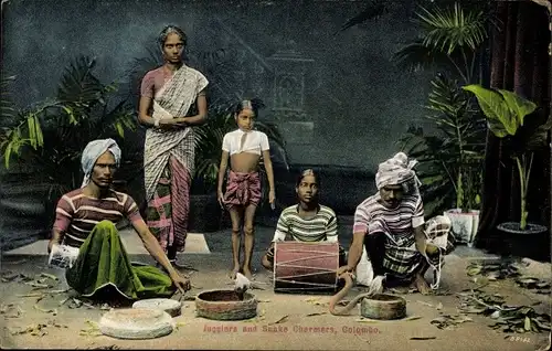 Ak Colombo Ceylon Sri Lanka, Jugglers and Snake Charmers, Schlangenbeschwörer