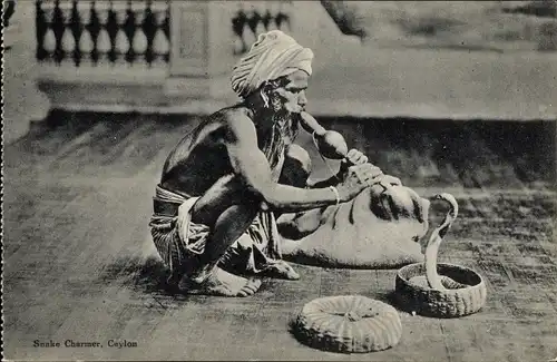 Ak Ceylon Sri Lanka, Snake Charmer, Schlangenbeschwörer