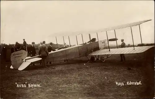 Foto Ak Aviation, Avro Biplane, Doppeldecker Flugzeug, Aldershot