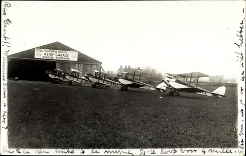 Foto Ak Reading Berkshire England, Aerodrome, Aero Garage, Phillips & Powis Aircraft, Flugzeuge