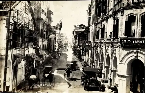 Ak Singapore Singapur, Hylam Street, Rikschas, Automobil