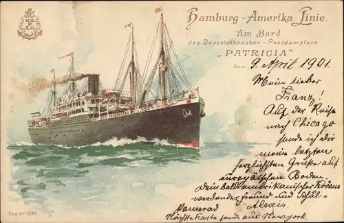 Litho Dampfer Patricia, HAPAG