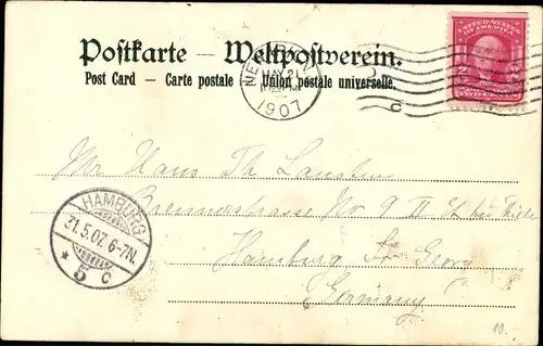 Litho Dampfer Amerika, HAPAG, Innenansicht, Rauchzimmer