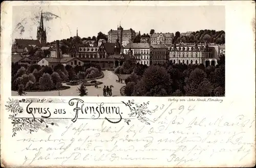 Vorläufer Litho Flensburg in Schleswig Holstein, Teilansicht der Stadt, 1894