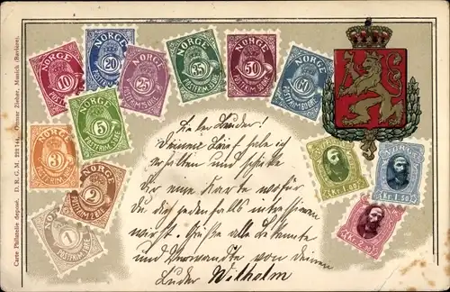 Präge Briefmarken Wappen Litho Norwegen, Norge