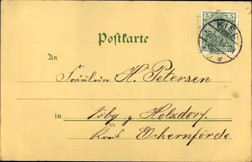 Mondschein Litho Kiel in Schleswig Holstein, Stadtansicht, Dampfer