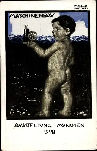 Ganzsachen Künstler Ak Müller Hofmann, München, Ausstellung 1908, Maschinenbau