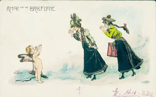 Glitzer Künstler Litho Amor und die Backfische