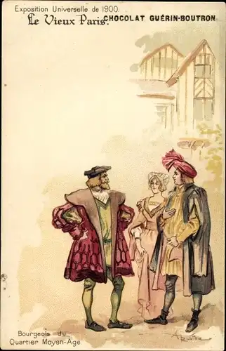 Künstler Litho Robida, A., Exposition Universelle de 1900, Bourgeois du Quartier Moyen Age