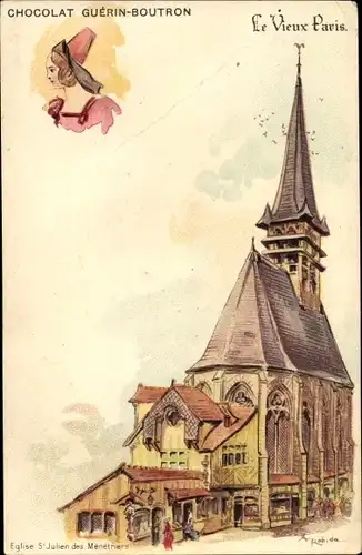 Künstler Litho Robida, Albert, Paris, Chocolat Guerin Boutron, Reklame, Eglise St Julien