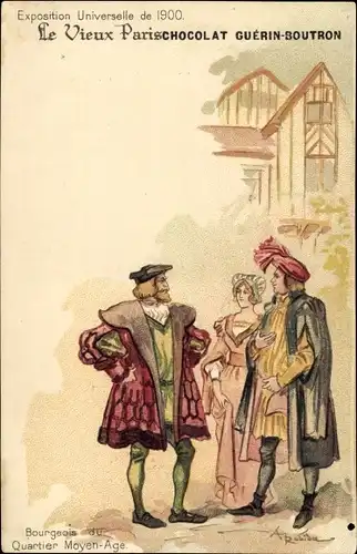 Künstler Litho Robida, A., Exposition Universelle de 1900, Bourgeois du Quartier Moyen Age