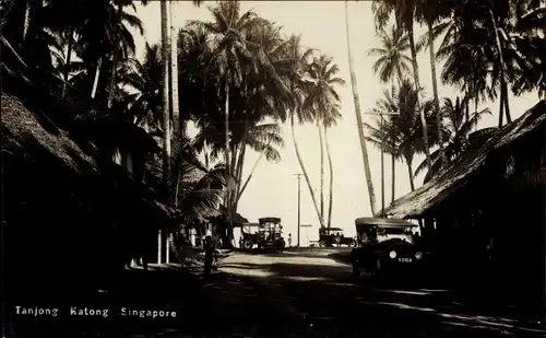 Foto Ak Singapore Singapur, Tanjong Katong, Ortschaft, Auto, Palmen