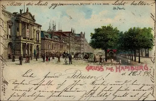 Halt gegen das Licht Litho Hamburg St Pauli, Straßenpartie, Meteor