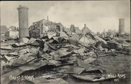 Ak Brest Litowsk Weißrussland, Hausruinen, Kriegszerstörungen, I WK