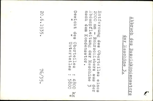Foto Abbruch des Bassinkondensators der Maschine 3, Rohrschieber, 1935