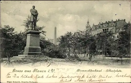 Ak Plauen im Vogtland, Bismarckdenkmal, Albertplatz