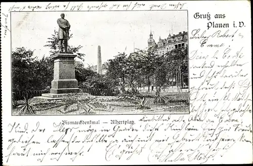 Ak Plauen im Vogtland, Bismarckdenkmal, Albertplatz