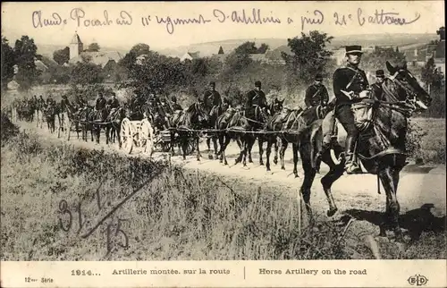 Ak Artillerie montee, sur la route, französische Soldaten, I WK