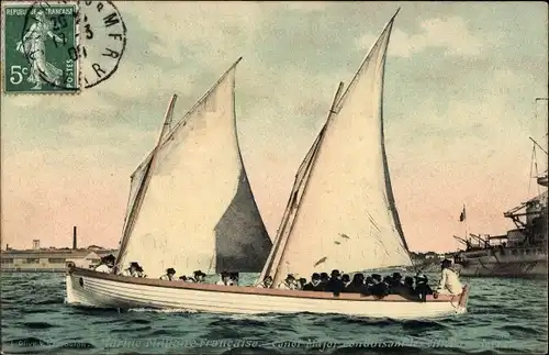 Ak Marine Militaire Francaise, Canot Major, Seeleute im Segelboot