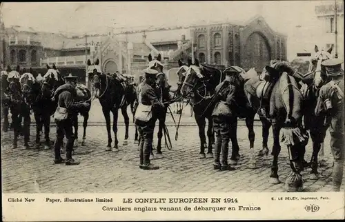 Ak Conflit Européen en 1914, Cavaliers anglais, Débarquer en France, I WK