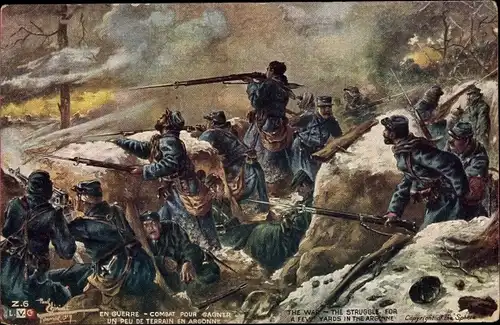 Künstler Ak En Guerre, Combat pour Gagner, Schlachtszene, I WK