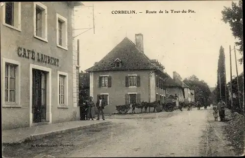Ak Corbelin Isere, Route de la Tour du Pin, Café Laurent
