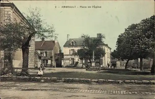 Ak Ambrault Indre, Place de l'Eglise