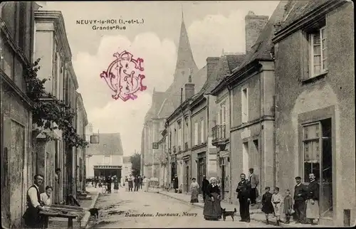 Ak Neuvy le Roi Indre et Loire, Grande Rue, Anwohner