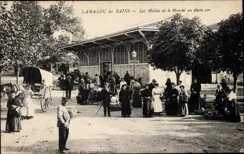 Ak Lamalou les Bains Hérault, Les Halles et le Marché en plein air